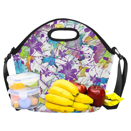 Lilac Lillis Abtract Splash Neoprene Lunch Bag/Large (Model 1669)