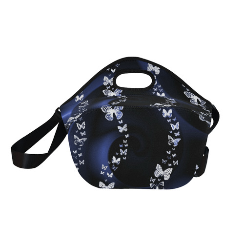 Blue Butterfly Swirl Neoprene Lunch Bag/Large (Model 1669)