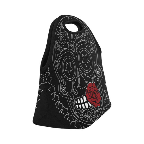 Sugar Skull Red Rose Black Neoprene Lunch Bag/Small (Model 1669)