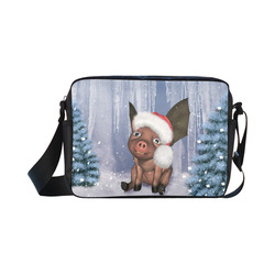 Christmas, cute little piglet with christmas hat Classic Cross-body Nylon Bags (Model 1632)