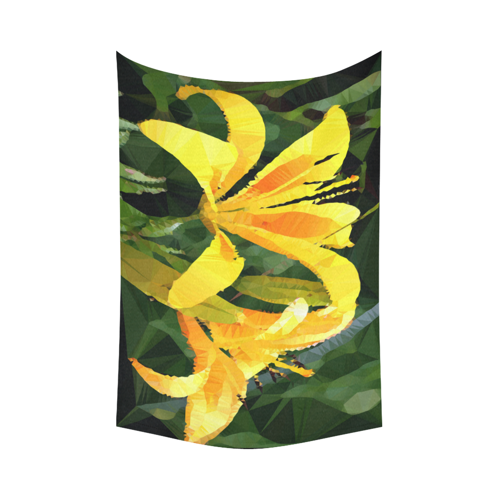 Yellow Lilies Low Poly Floral Geometric Landscape Cotton Linen Wall Tapestry 90"x 60"