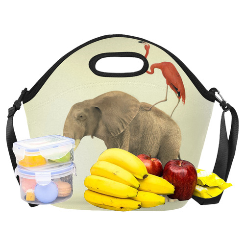 elephant and flamingo Neoprene Lunch Bag/Large (Model 1669)