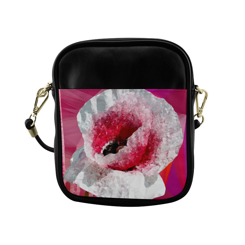 Red White Poppy Low Poly Geometric Floral Art Sling Bag (Model 1627)