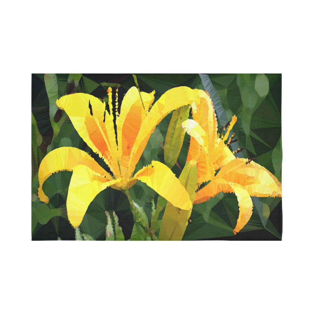 Yellow Lilies Low Poly Floral Geometric Landscape Cotton Linen Wall Tapestry 90"x 60"