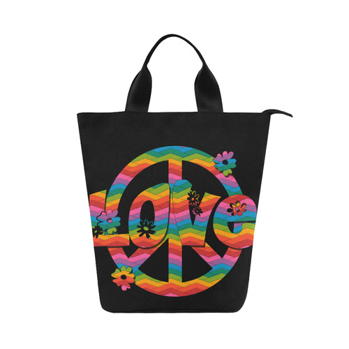 Colorful Love and Peace Nylon Lunch Tote Bag (Model 1670)