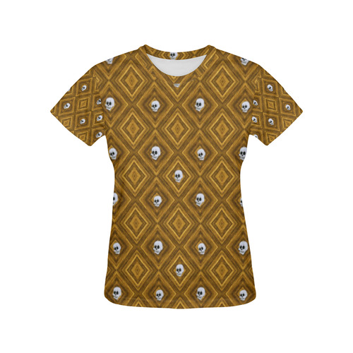 Funny little Skull pattern, golden by JamColors All Over Print T-Shirt for Women (USA Size) (Model T40)