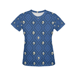 Funny little Skull pattern, blue by JamColors All Over Print T-Shirt for Women (USA Size) (Model T40)