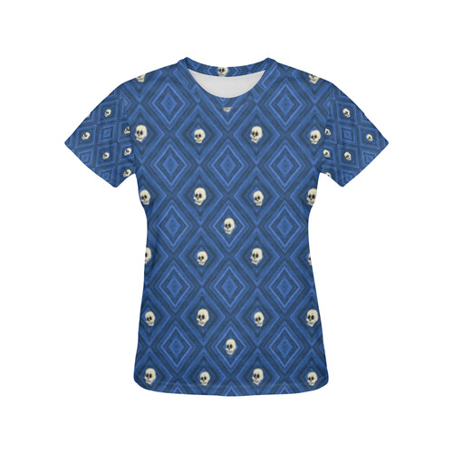 Funny little Skull pattern, blue by JamColors All Over Print T-Shirt for Women (USA Size) (Model T40)