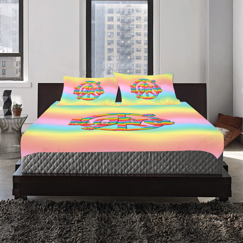 Colorful Love and Peace Background 3-Piece Bedding Set