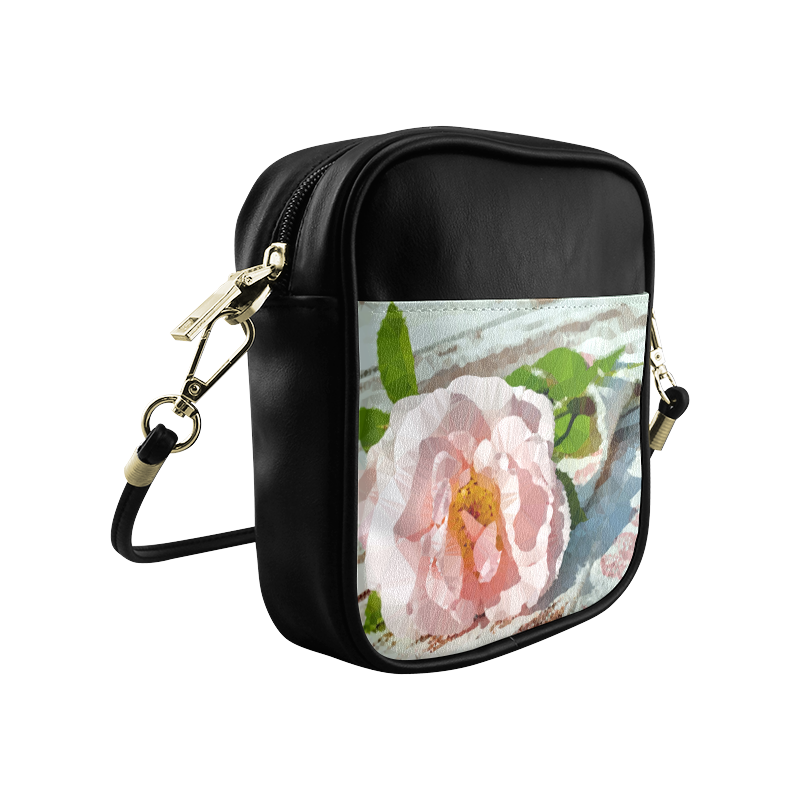 Pink Rose Floral Low Poly Geometric Triangles Sling Bag (Model 1627)