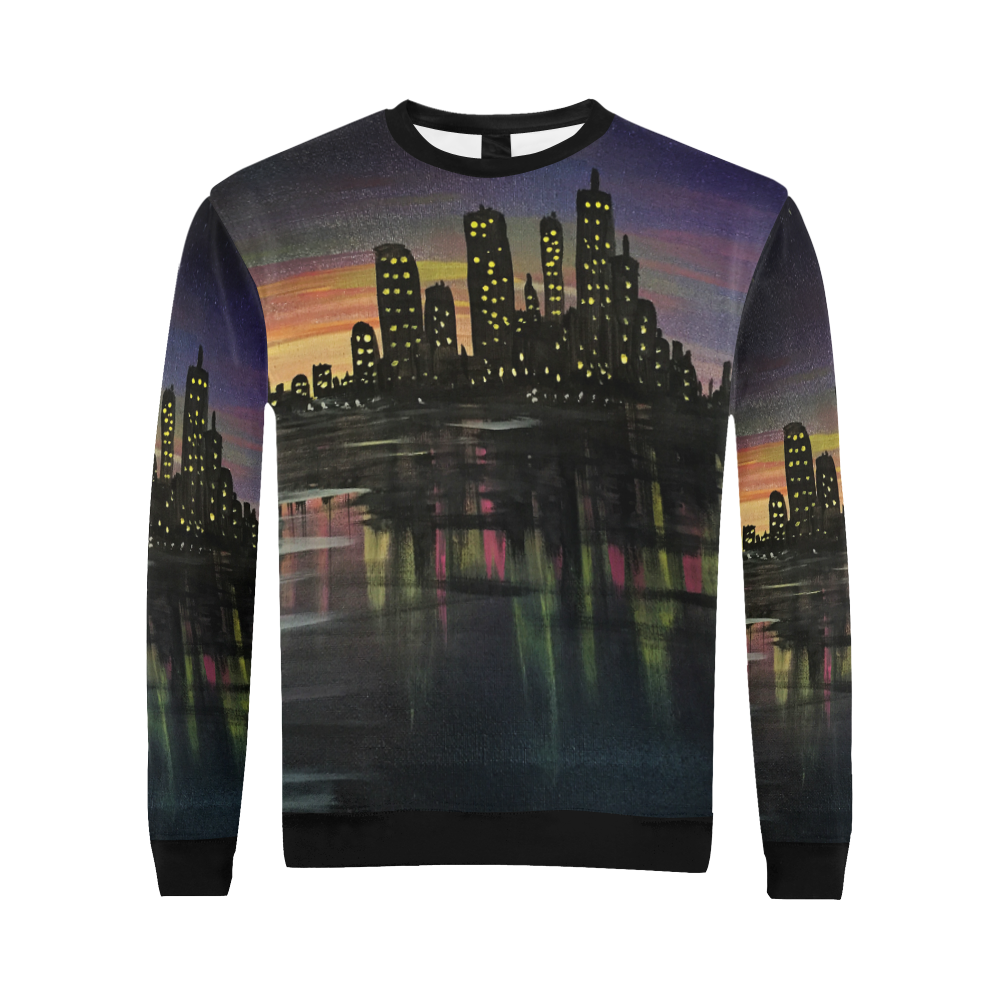 City Lights All Over Print Crewneck Sweatshirt for Men (Model H18)