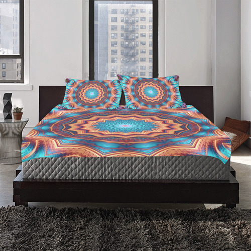 Blue Feather Mandala 3-Piece Bedding Set