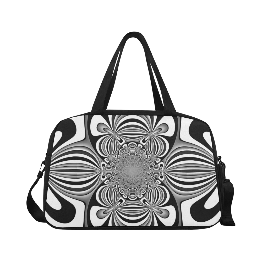 Shades of Grey Flower Ornament Fitness Handbag (Model 1671)