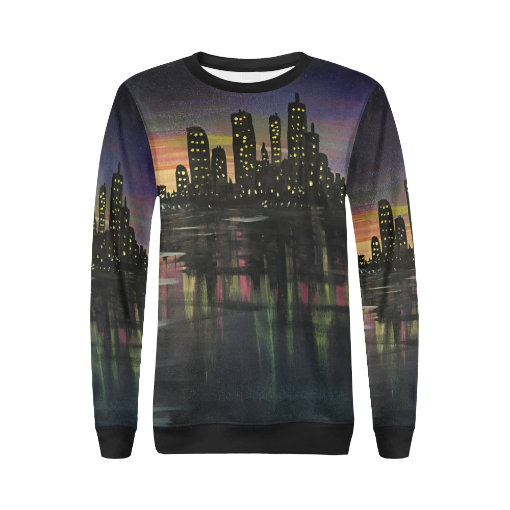 City Lights All Over Print Crewneck Sweatshirt for Women (Model H18)