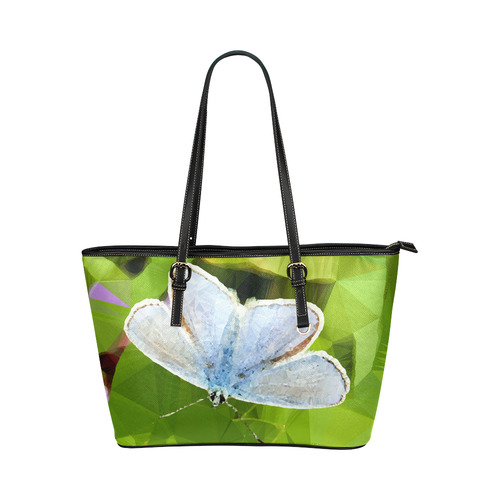 Blue Butterfly Low Poly Geometric Triangle Art Leather Tote Bag/Large (Model 1651)