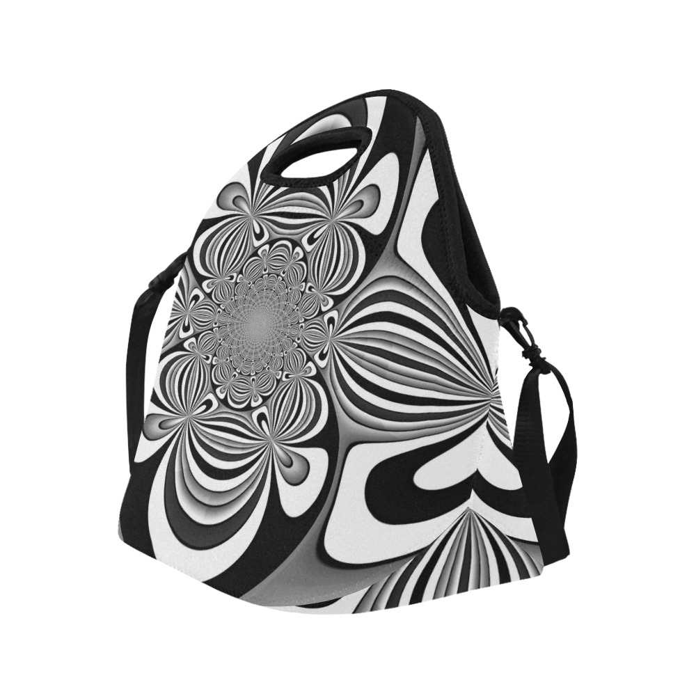 Shades of Grey Flower Ornament Neoprene Lunch Bag/Large (Model 1669)