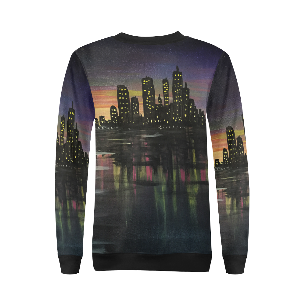 City Lights All Over Print Crewneck Sweatshirt for Women (Model H18)