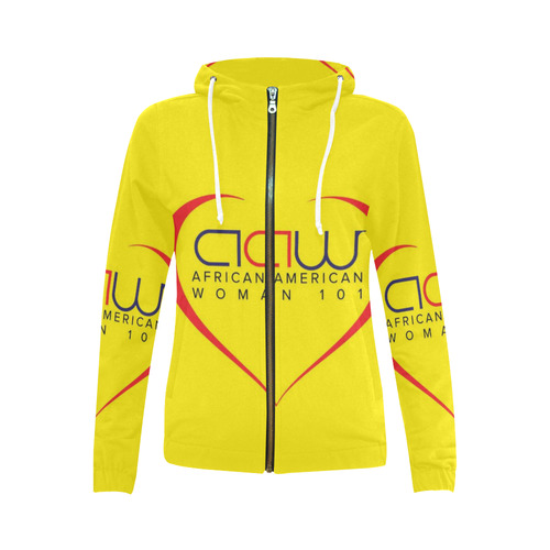 AAW101 YELLOW All Over Print Full Zip Hoodie for Women (Model H14)