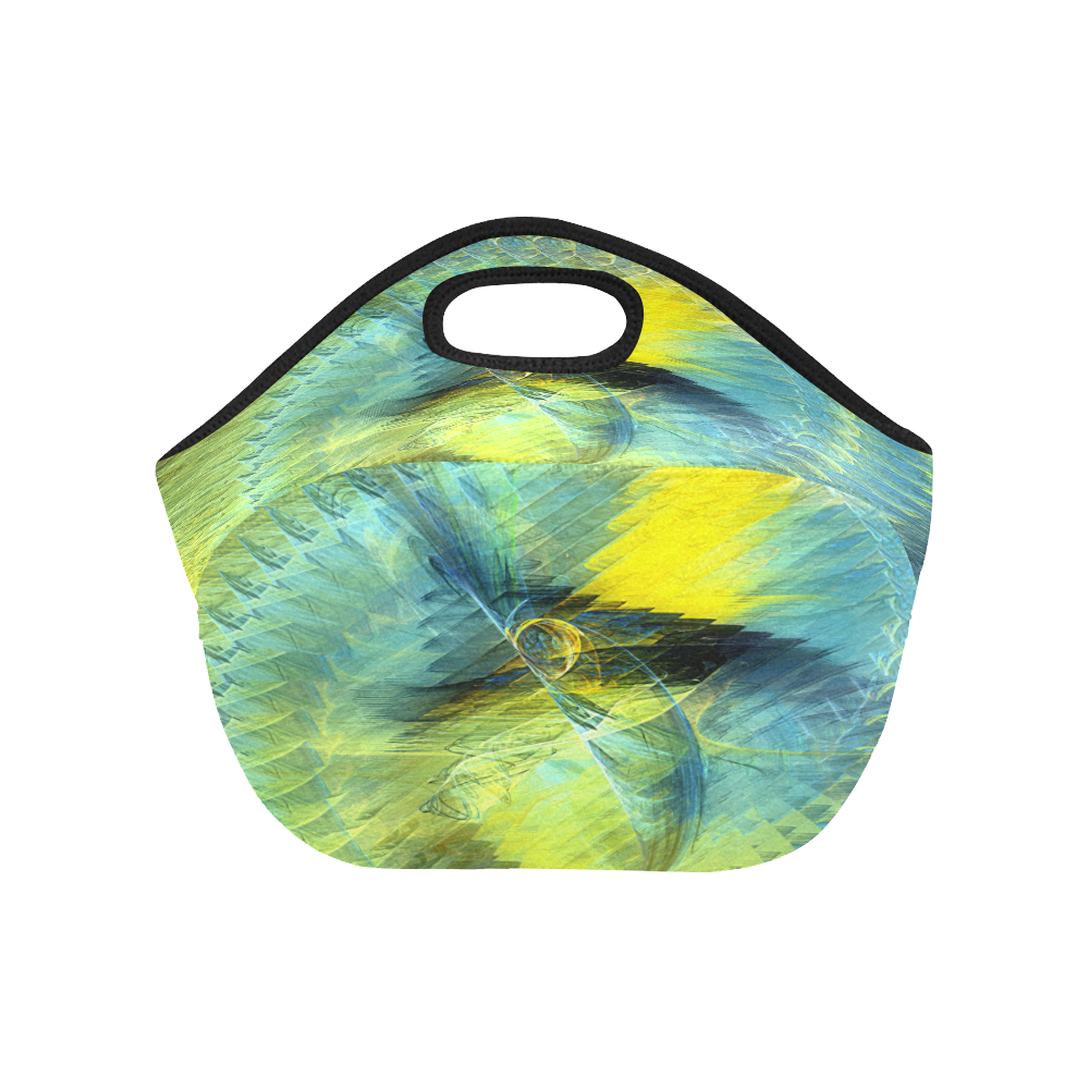 Light Blue Yellow Abstract Fractal Neoprene Lunch Bag/Small (Model 1669)