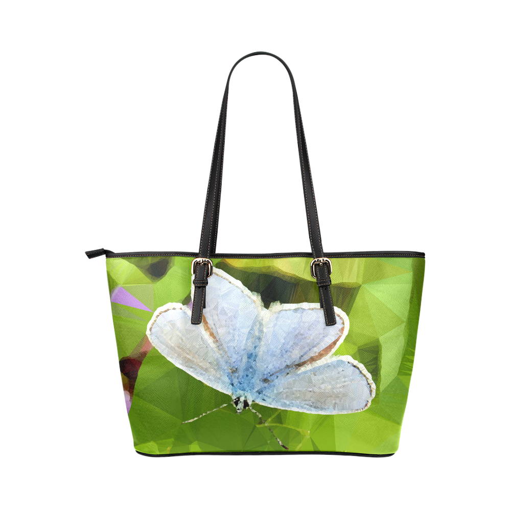 Blue Butterfly Low Poly Geometric Triangle Art Leather Tote Bag/Large (Model 1651)