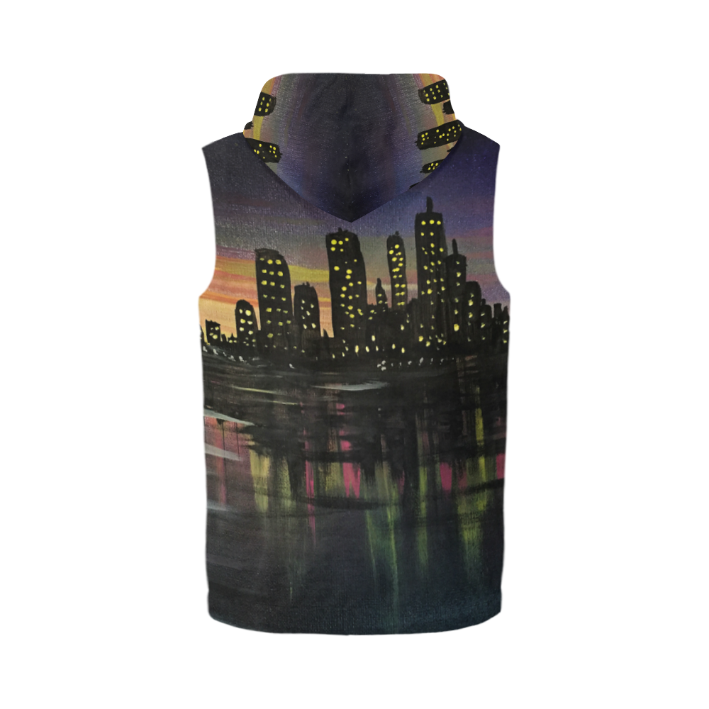 City Lights All Over Print Sleeveless Zip Up Hoodie for Men (Model H16)