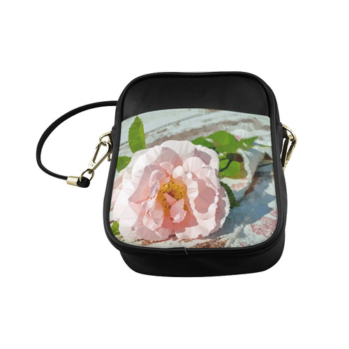 Pink Rose Floral Low Poly Geometric Triangles Sling Bag (Model 1627)