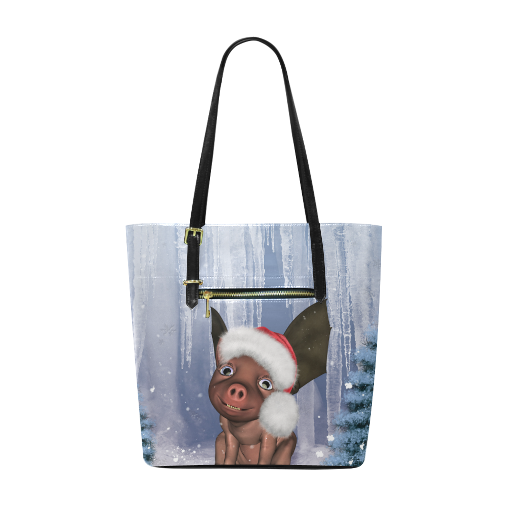 Christmas, cute little piglet with christmas hat Euramerican Tote Bag/Small (Model 1655)