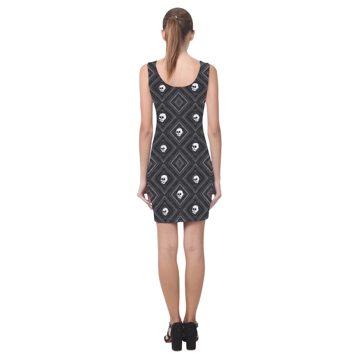 Funny little Skull pattern, B&W by JamColors Medea Vest Dress (Model D06)