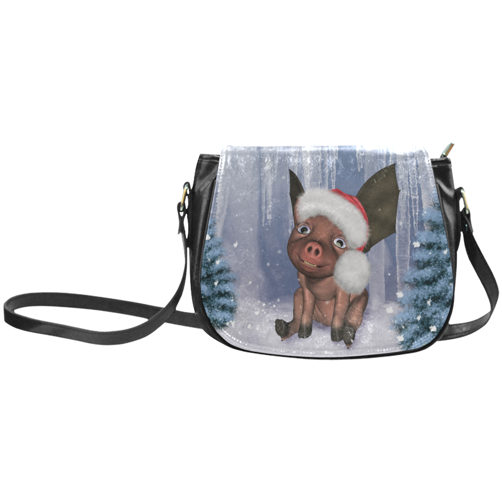 Christmas, cute little piglet with christmas hat Classic Saddle Bag/Large (Model 1648)