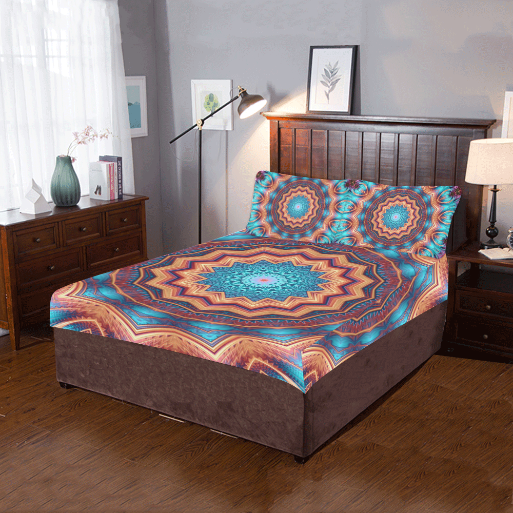 Blue Feather Mandala 3-Piece Bedding Set
