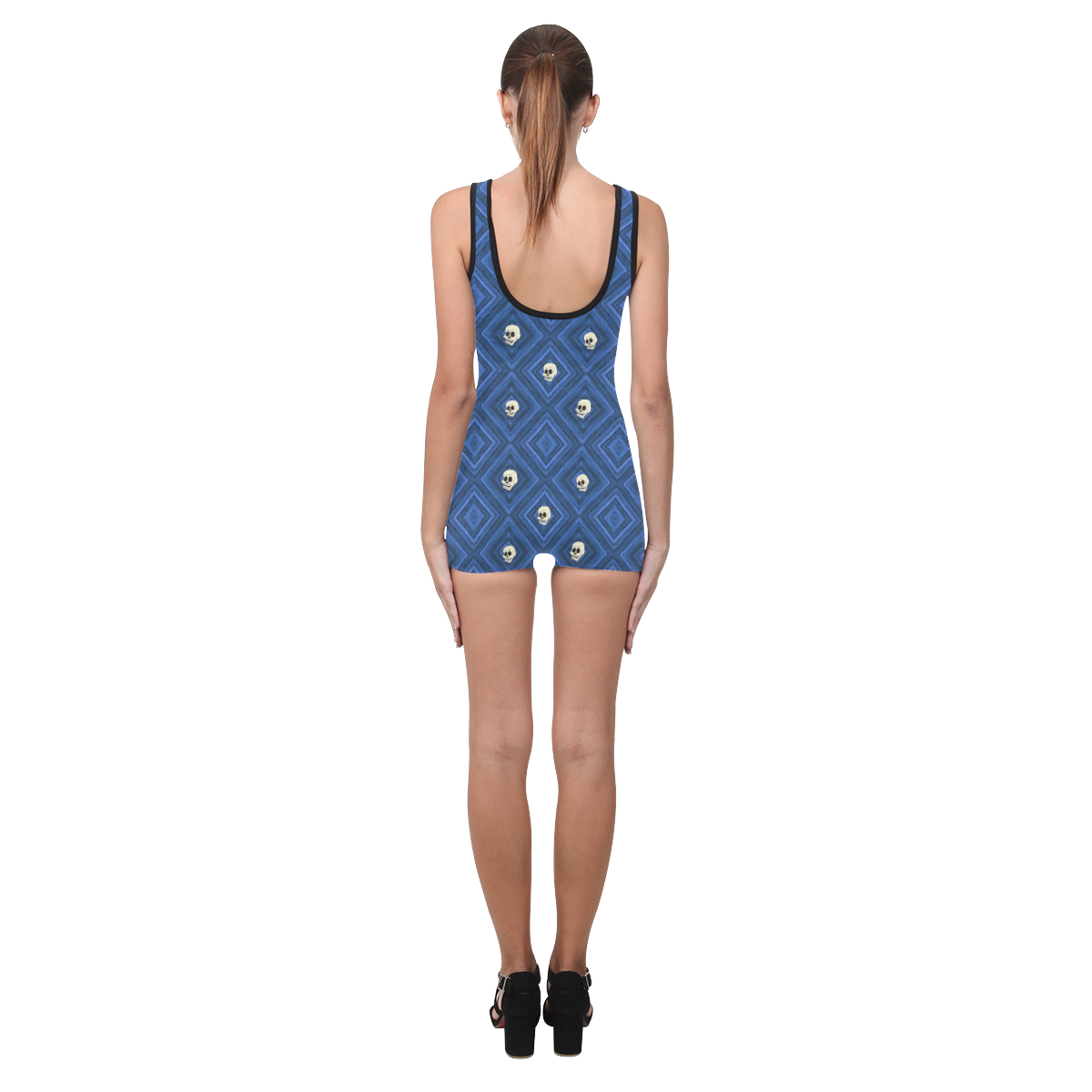 Funny little Skull pattern, blue by JamColors Classic One Piece Swimwear (Model S03)