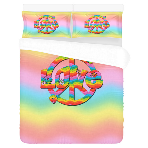 Colorful Love and Peace Background 3-Piece Bedding Set