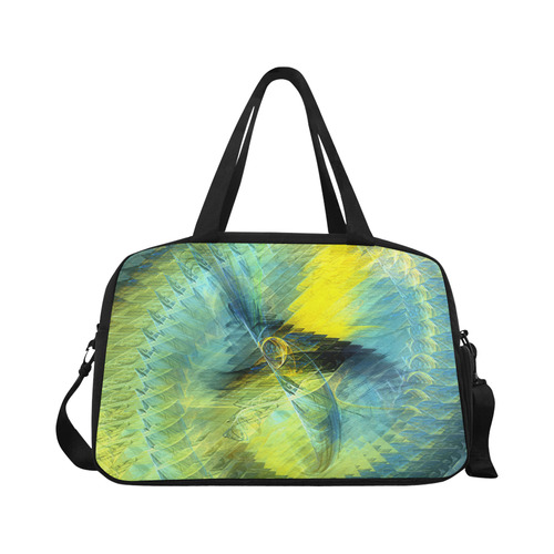 Light Blue Yellow Abstract Fractal Fitness Handbag (Model 1671)