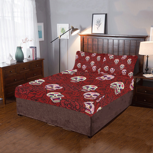 Rose Sugar Skull 3-Piece Bedding Set