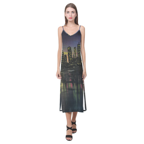 City Lights V-Neck Open Fork Long Dress(Model D18)