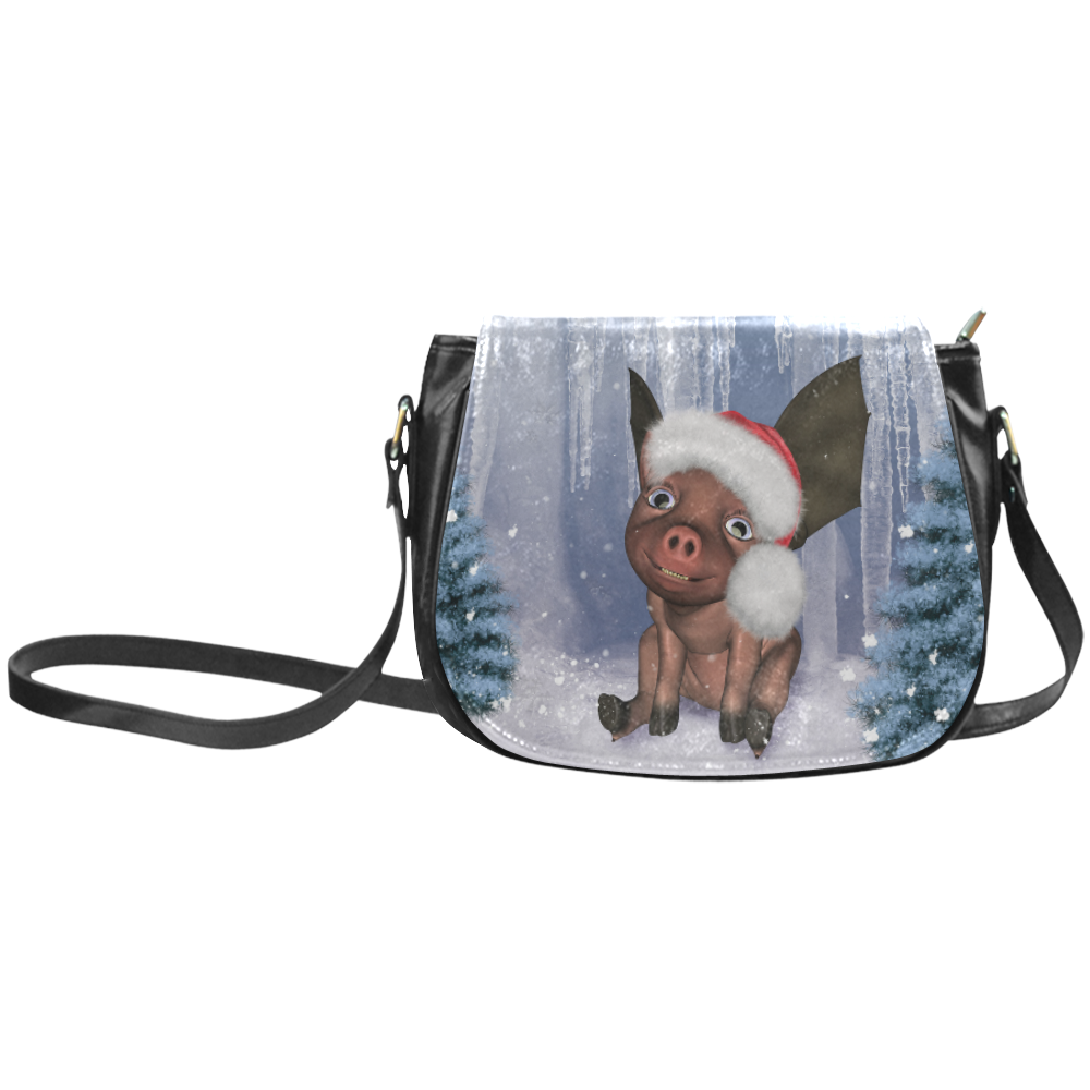 Christmas, cute little piglet with christmas hat Classic Saddle Bag/Small (Model 1648)