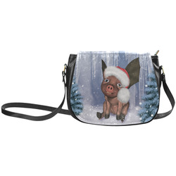 Christmas, cute little piglet with christmas hat Classic Saddle Bag/Small (Model 1648)