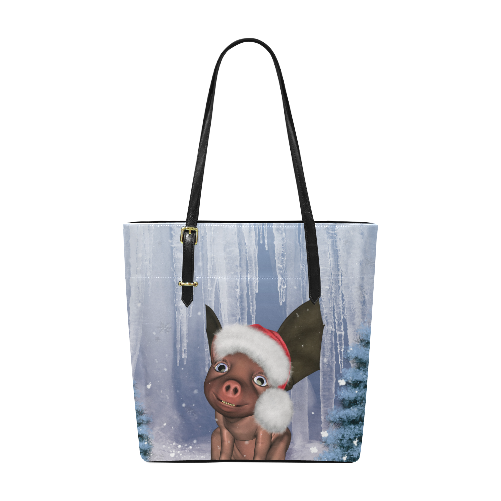 Christmas, cute little piglet with christmas hat Euramerican Tote Bag/Small (Model 1655)