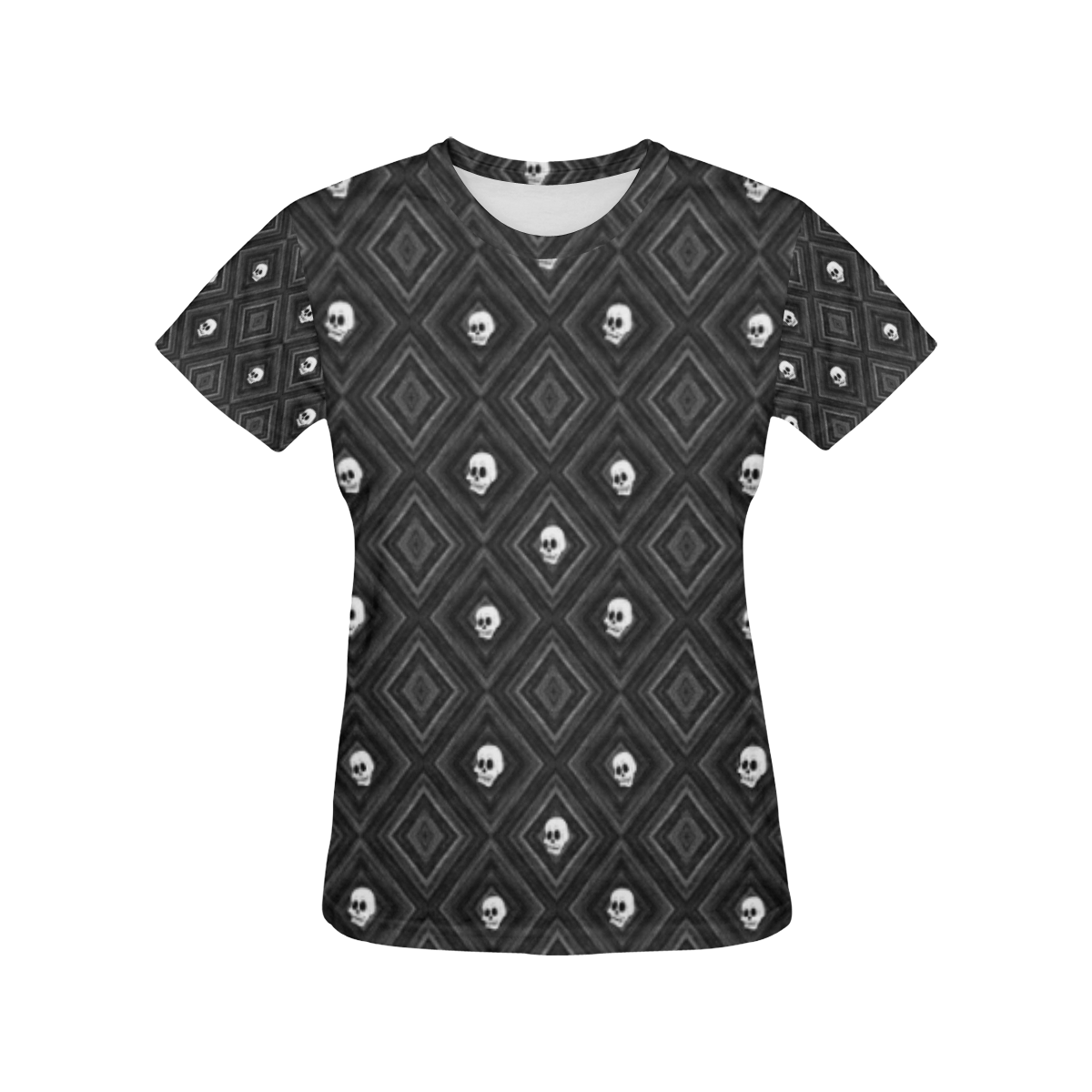 Funny little Skull pattern, B&W by JamColors All Over Print T-Shirt for Women (USA Size) (Model T40)