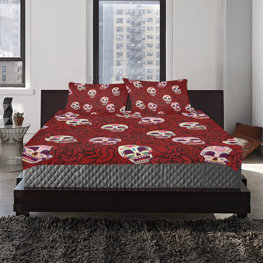 Rose Sugar Skull 3-Piece Bedding Set