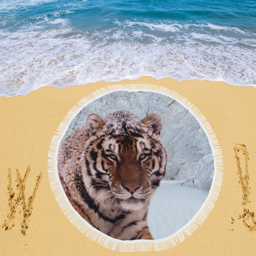 Tiger and Snow Circular Beach Shawl 59"x 59"