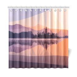 Orange Sunset Low Poly Polygon Triangle Landscape Shower Curtain 72"x72"