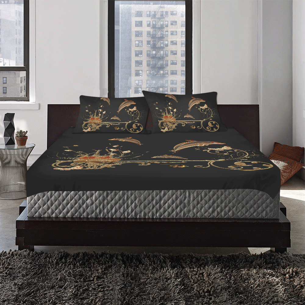 Dolphin with flowers 3-Piece Bedding Set