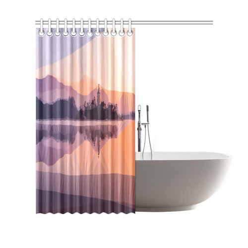 Orange Sunset Low Poly Polygon Triangle Landscape Shower Curtain 69"x70"
