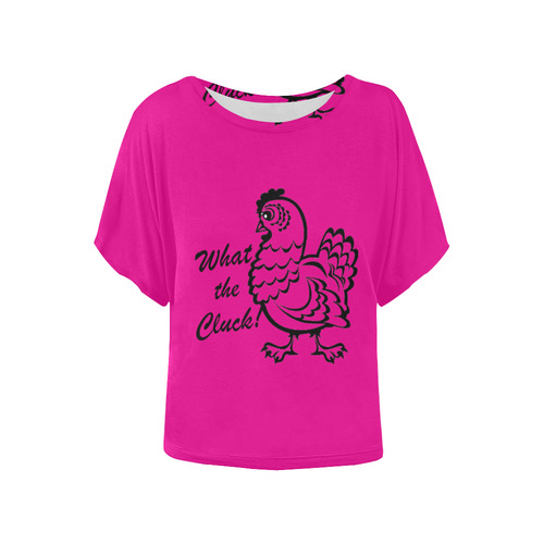 "What  the Cluck!" Hot Pink Winged top Women's Batwing-Sleeved Blouse T shirt (Model T44)