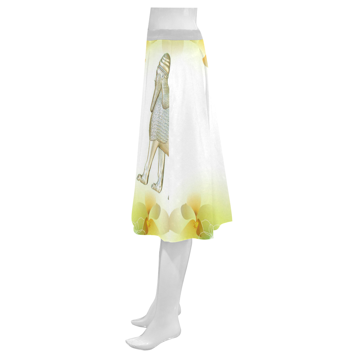 Assyrian Lamassu Yellow Skirt Mnemosyne Women's Crepe Skirt (Model D16)