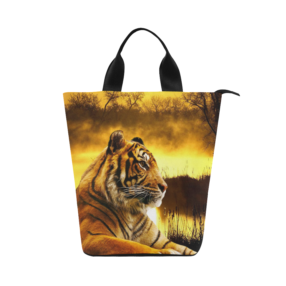 Tiger and Sunset Nylon Lunch Tote Bag (Model 1670)