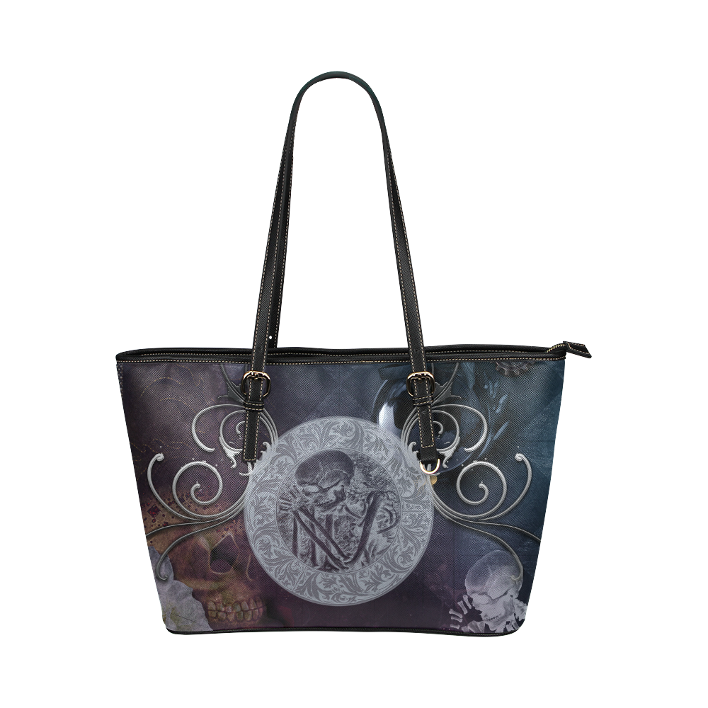 Amazing skeleton Leather Tote Bag/Small (Model 1651)