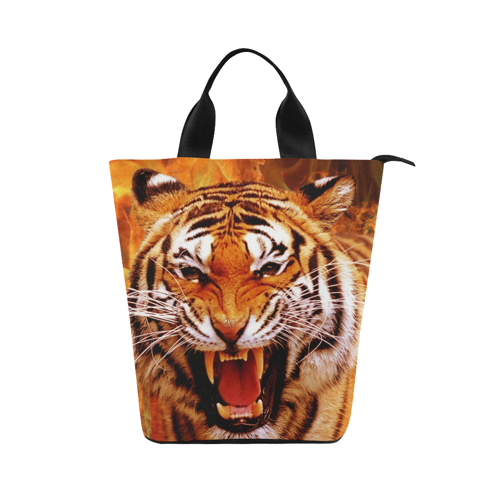Tiger and Flame Nylon Lunch Tote Bag (Model 1670)