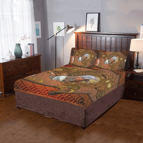 Funny steampunk dolphin, clocks and gears 3-Piece Bedding Set